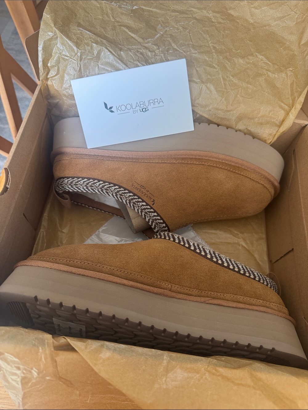 UGG Koolaburra Women’s Tan Suede Slip-Ons with Burree Platform